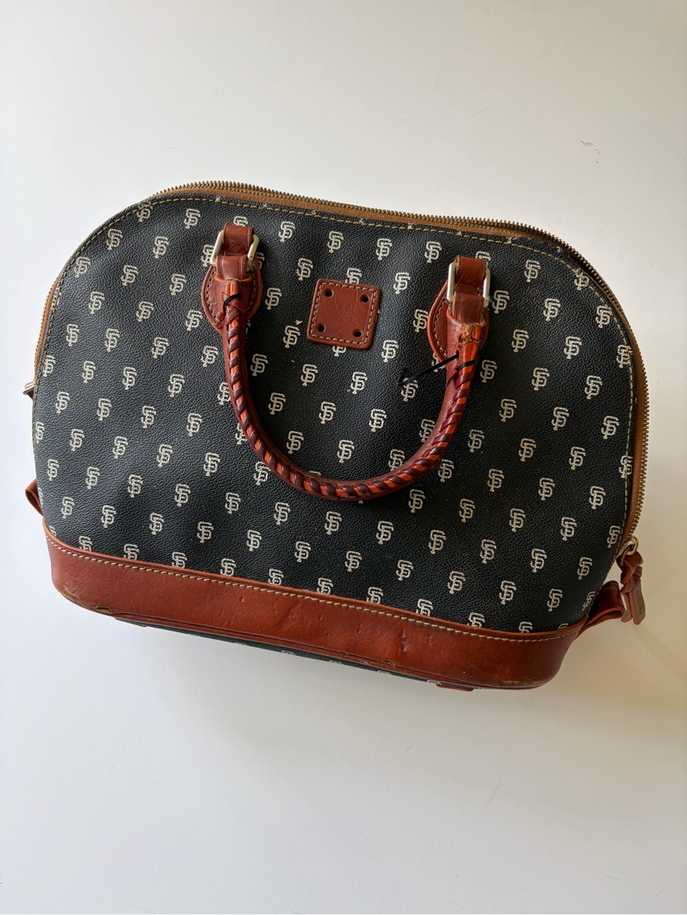San Francisco Giants Dooney Purse Braided Handle Monogrammed Logo Black Orange